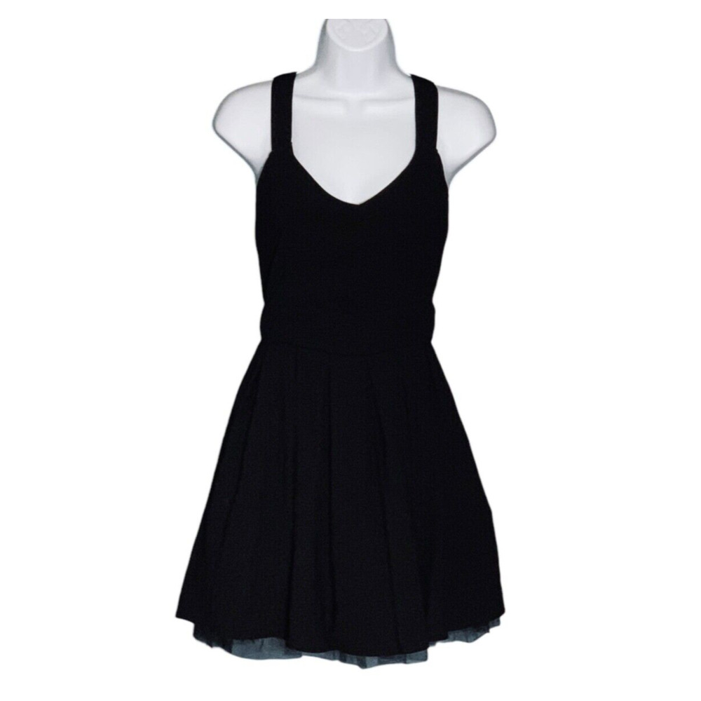 Eva Black Party Dress Small Sans Souci Fit & Flare Tulle Hem Back Bow Glam NWT